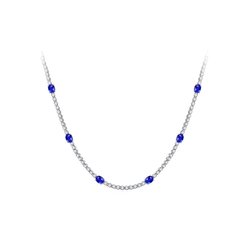 Homxi Colgante Cadena Mujer Oro Blanco 18 Kilates,Colgantes Oval con 5.881ct Zafiro y Diamante Collar Colgante Plata Azul Mujer