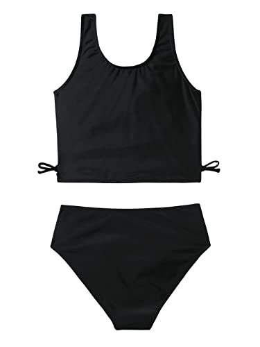 SHENHE Girl's 2 Piece High Waisted Swimsuit Drawstring Sport Bikini Sets Tankini Bathing Suits2