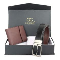 Image of Amicraft PU Leather Men's Combo Pack Of Wallet & Reversible Belt Gift Set