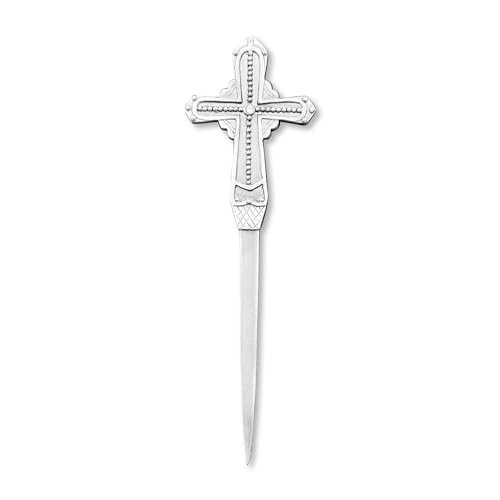 GiftsOGifts Letter Opener Cross Shape Vintage Pewter Metal Letter Opener Envelope Open Slitter, Silver Hand Letter Opener (Cross with Studs)