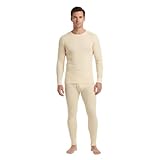 menique 100% Merino Thermounterwäsche Herren Set – Langarmshirt & Thermo Leggings 160gsm Funktionsunterwäsche Baselayer Warm Atmungsaktiv für Winter Ski Fußball Wandern, L, Natur