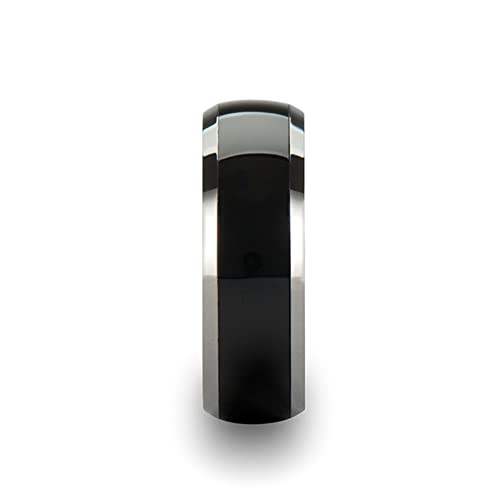 Mens Black Ceramic Inlayed Tungsten Wedding Ring - Domed Comfort Fit - 8Mm Wide - Style Name: Carrera - Ring Size 11 #TOP1