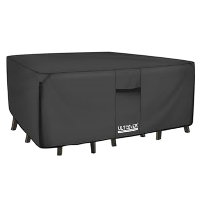ULTCOVER 600D Tough Canvas Heavy Duty Rectangular Patio Table and Chair Cover - Waterproof Outdoor General Purpose Furniture Covers 111 x 74 inch, Black