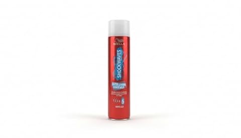 WELLA SHOCKWAVES Ultra Mocny lakier do włosów – spray do stylizacji do 24 h zapewnia bardzo mocne trzymanie – z ochroną przed wilgocią i promieniowaniem UV – 250 ml