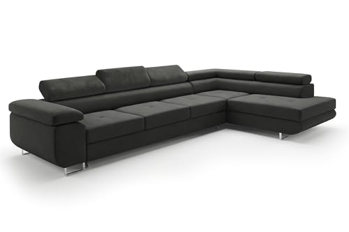 Ecksofa mit Schlaffunktion PASTI XL L-Form, Sofa Couch mit Bettkasten, Couch Eckcouch, Schlafsofa für Wohnzimmer Couch mit Schlaffunktion (Pet Friendly Edition Anthrazitgrau, Ottomane Rechts)