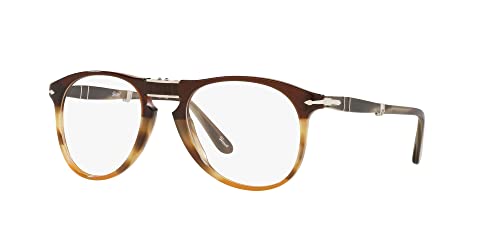 Persol Men's PO9714VM Aviator Prescription Eyewear Frames, Striped Brown/Demo Lens, 52 mm