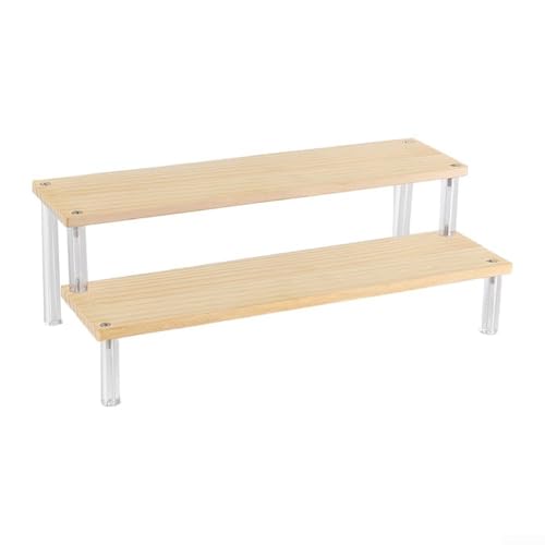 snowchecking Soporte de exhibición escalonado de 1 a 5 capas, soporte de exhibición de escalera de madera, organizador de acrílico multicapa para el hogar, oficina, mostrador, cosméticos