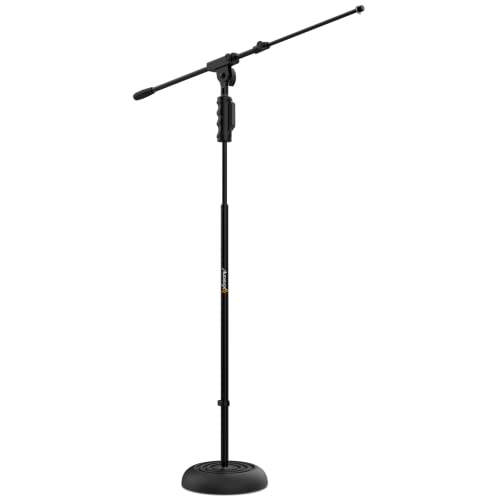 Audibax Base 10E - Soporte para Micrófono de Suelo - Soporte de Base Redonda - Pie para Micrófono Estable - Altura Regulable con Easy Block de 85 a 147 cm - Soporte Jirafa Duradero con Base Sólida