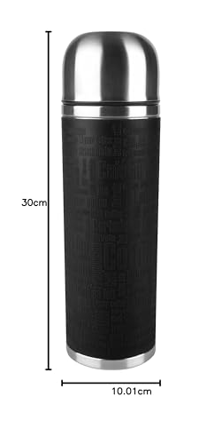 Foto von Emsa Senator Isolierflasche 515714 | Kapazität: 1,0 L | 100 Prozent dicht | Silikonmanschette | Safe Loc Verschluss | 12h heiß oder 24h kalt | Schwarz