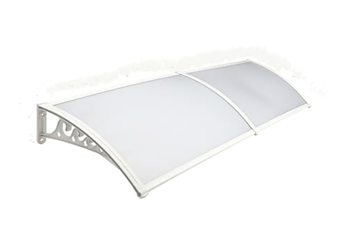 Image of CHENNAI Window Blinds and Shades DIY Polycarbonate Awning (Engineered Plastic Brackets) Window Sunshade Door Weather Shed Rain Canopy Awnings - 8'Widthx3'Depth (White Brackets & White Sheets)