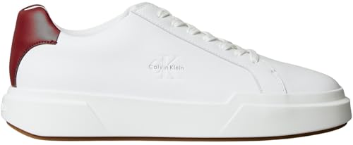 Calvin Klein Uomo Sneakers con Suola Preformata Chunky Laceup in Pelle, Multicolore (Bright White/New Maroon/Khaki), 45