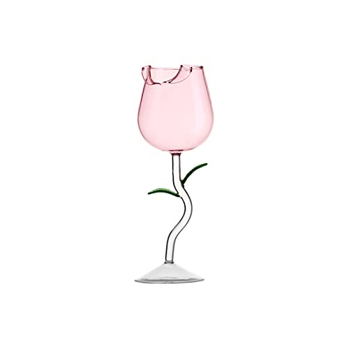 Yunir Bicchiere da Vino, Bicchieri da Vino Creativi con Fiori di Rosa, Bicchieri da Vino Rossi in Cristallo, Bicchiere da Vino con Calici con Fiori di Rosa, Bicchiere (150 ml)