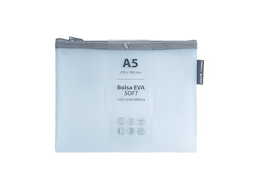 Borsa Con Cerniera EVA Soft Check Grafoplás 23x13 Cm - Trasparente E Morbida - Blu Pastello