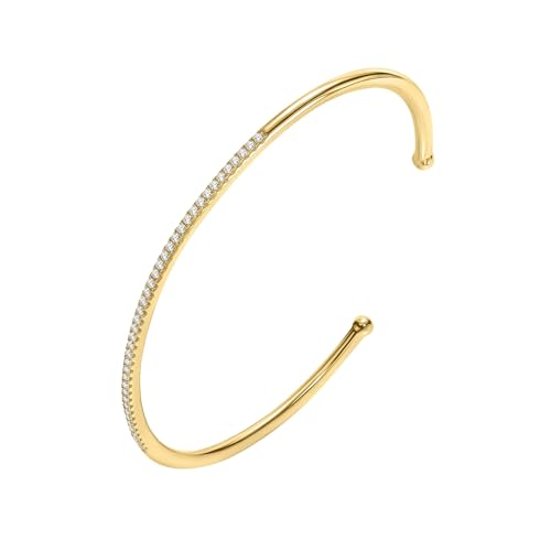 14K Yellow Gold Plated Silver Bangle Bracelet With 0.40 TCW Lab Grown Diamond (D-E Color Round Brilliant Shape VS Clarity) Bracelet For Women Gift For Her Jewelry For Women