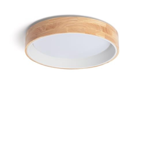 LEDKIA LIGHTING - Plafón LED para Cocina, Comedor, Habitación, Baño Circular 20W | Madera Ø470 mm | Temperatura de Color Seleccionable | 1800 lm Luminosidad | Fácil Instalación, Blanco, Madera