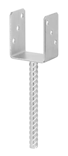 ADGO Poteau de maçonnerie fixe fixation béton, base de maçonnerie, ancrage avec barre, barre nervurée, barre en U en acier galvanisé argenté (100 mm)