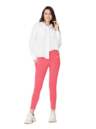 Image of VSTAR PL02 Women Ankle Length Stretchable Slim Fit Leggings with Secured Side Pocket | Moisture-Wicking | Soft Waistband & Cotton-Elastane Fabric | S | Dusty Pink