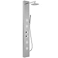 Bathfinesse Stainless Steel Shower Panel Tower System with 4 Body Jets Massage Adjustable Round Shower Head 8 Inch, Shower Column Wall Mount, Brushed Nickel and Chrome