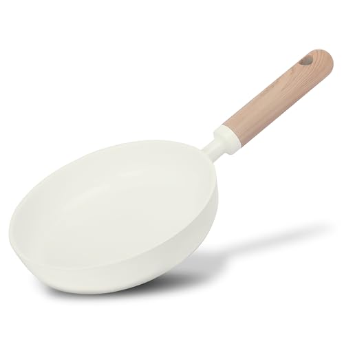 Carote 10-Inch Ceramic Nonstick Fry Pan PFAS-Free Non-Toxic Coating Healthy Cooking Frying Pan Wood-Like Handle Full-Spray Even-Heat Base All-Stovetop Compatible Skillet Dishwasher Safe (Cream)
