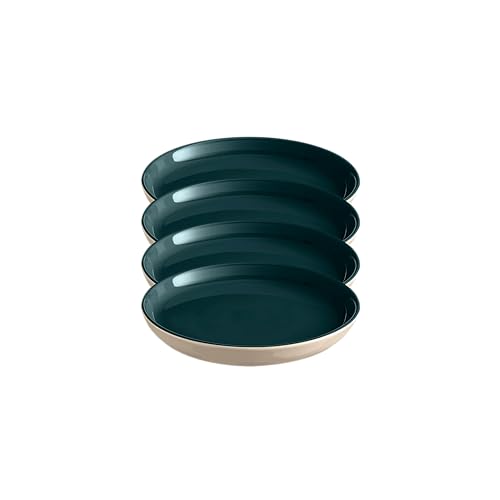 Emile Henry Everyday Collection - Juego de 4 platos de cerámica para ensalada y postre de 8 pulgadas, color océano y crema