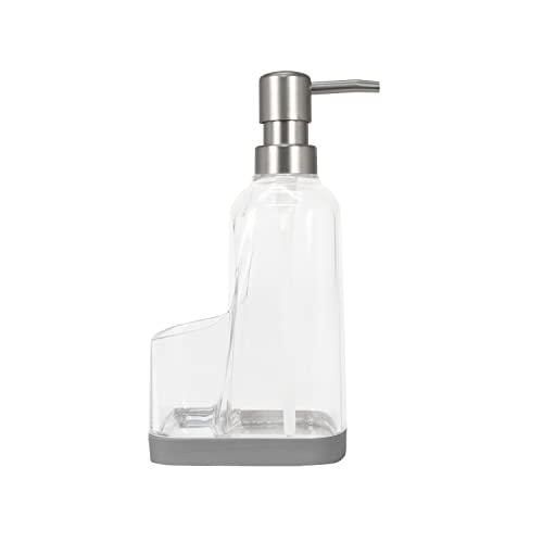 Spectrum Cora Kitchen Soap Dispenser with Sponge Holder for Kitchen Sink Organization, Easy to Clean Soap Pump Sponge Holder Storage Compartment Plastic Sink Caddy with Rubber Grip Base, Gray & Clear by Spectrum - Image 2