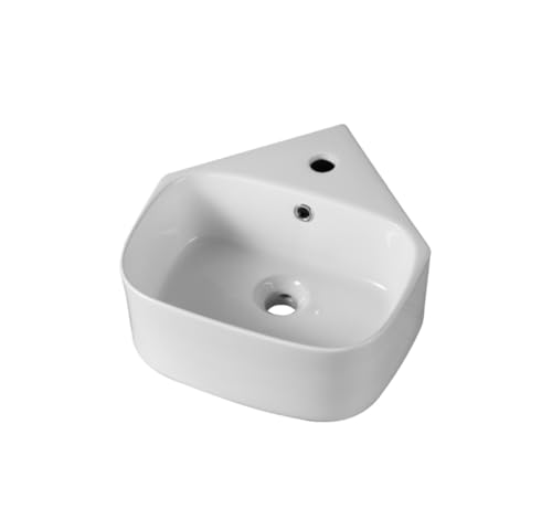 DILECI - Eckwaschbecken aus weißer Keramik – kompaktes und eckiges Waschbecken für kleine Räume – Waschbecken mit elegantem und funktionalem Design – ideal für Badezimmer oder WC – 40 x 43,5 x 16,5 cm