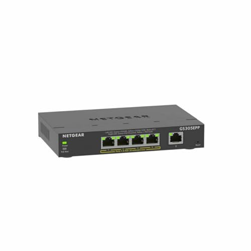 NETGEAR Switch PoE de 5 Puertos Smart Plus GS305EP, Ethernet con 4 x PoE+ a 63 W, Montaje sobremesa/Pared