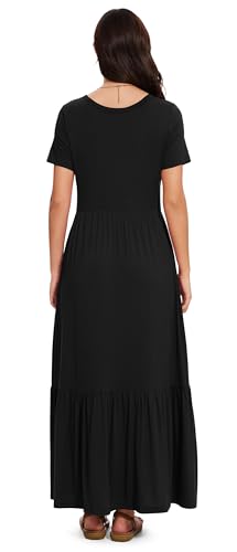Image of VIISHOW Women's Short Sleeve Maxi Dress 2026 Summer V Neck Knit Loose Plain Empire Waist Casual Dresses with Pockets