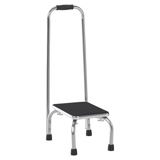 HOMCOM Marche avec Barre d'appui - marchepied de sécurité - Marche d'accès au Bain - Plateforme & Patins antidérapants - Acier galvanisé