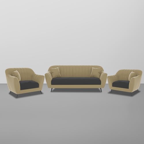Image of Atticus 3+1+1 Seater Sofa Set for Living Room (Cream Black Colour) Premium Fabric Sofa