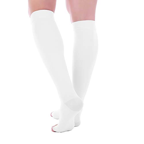 Doc Miller Open Toe Compression Socks Women And Men 30-40Mmhg, Knee High Toeless Socks, Support Recovery From Shin Splints, Achilles Tendon And Varicose Veins 1 Pair Small White #TOP4