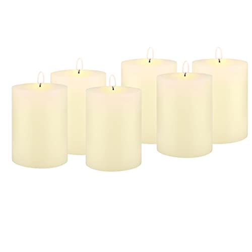 Image of Stonebriar Tall 3 x 4 Inch 50 Hour Long Burning Unscented Wax Flat Top Pillar Candles, Ivory, 6 Pack