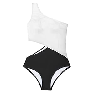Maillots de Bain Femmes Une pièce Swimsuit One Shoulder Cut Out Contrast Color Maillots de Bain 1 Pièce Beachwear Tummy Control pour Femme S-XXL