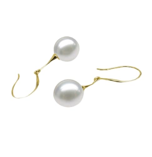 Perle d'eau douce blanche sur boucles d'oreilles pendantes en or 18K pour le quotidien
