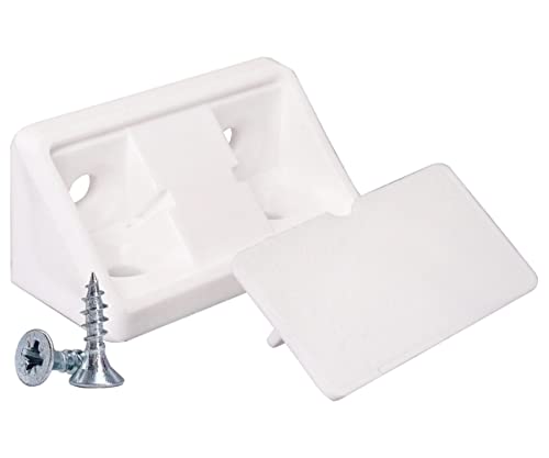 SKIR'CO Lot de 100 équerres d'étagère blanches 44 x 20 x 20 mm 90 degrés pour meubles Joint d'angle en plastique à angle droit Vis incluses (100 pièces, blanc) Cover