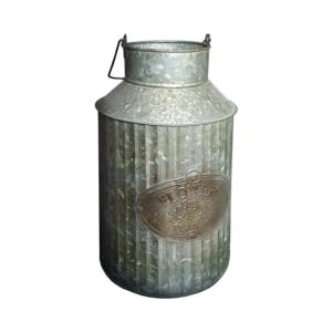Rustic Galvanized Metal Flower Vase, 12.5H x 7W inches, 3 Pounds, Rustic Farmhouse Decorative Floral Bucket
