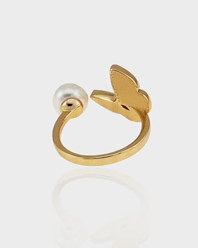18k Gold Plated Freshwater Pearl, Mother of Shell Butterfly Open Ring for Women Gift Everyday and Wedding Band4