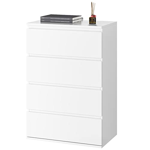 FOREHILL White Chest of Drawers Bedroom Dresser Storage Cabinet with 4 Drawers Wooden Cupboard Bedside Cabinet 55x33x80cm