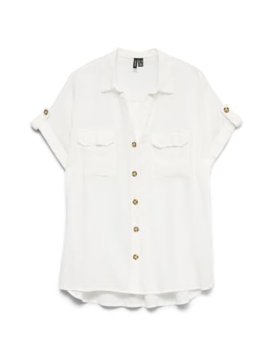 VERO MODA Damen VMBUMPY S/S Shirt WVN GA NOOS Kurzarmbluse, Weiß, L – Ansicht 1