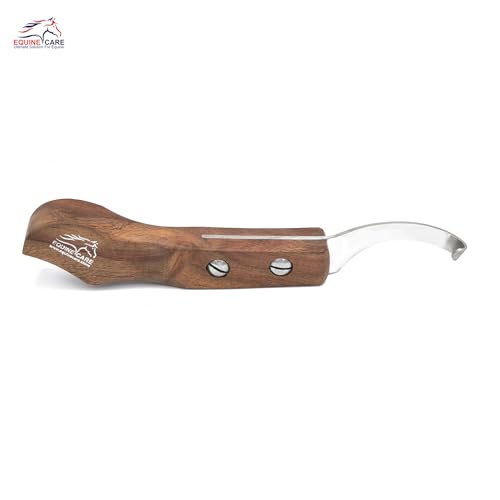 Image of Equine Care Left-Handed Farrier Hoof Knife, Sheesham Wood Handle | Left-handed farrier hoof knife with genuine Sheesham wood handle; curved J2 stainless steel blade