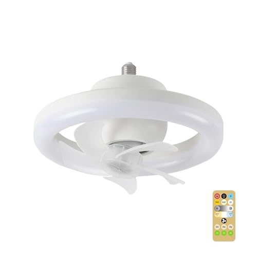 Generico Ventilador de techo con mando a distancia, 3 velocidades, colores regulables, ventilador de techo con luz E27 y mando a distancia, para casa, salón, comedor, dormitorio y oficina
