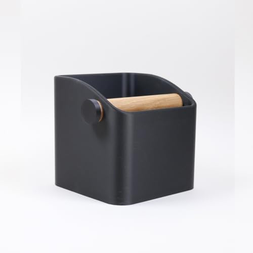 KNOCDIC The Square Knock Box with Oak Knock Bar, Coffee Knock Box, Unique Gift for Coffee Lovers, Strong, Durable, Impact-Resistant, Matte Charcoal (Oak, Large)