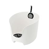 Richell USA - PAW TRAX High Wall Cat Litter Box in White/Black - High Sides Waste Box, Anti-Tracking Grate, Included Scooper, 19.7x16.1x12.4, Cats & Kittens