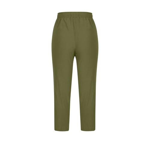 Image of ABABC Linen Capri Pants for Women Casual Straight Wide Leg Capri Pant Loose Lightweight Drawstring Beach Cropped Trousers