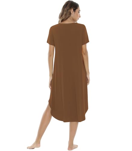 Image of NACHILA Nightgowns for Women-Viscose Made from Bamboo, V Neck Sleepshirts Short Sleeve Sleepwear Cool Nightshirt