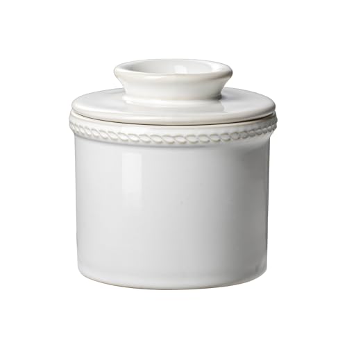Jersinwei Französische Butterdose mit Deckel Keramik Butterglocke mit Wasserlinie Butter Keeper ohne Kühlung für streichfähige Butter 250g Kiln White