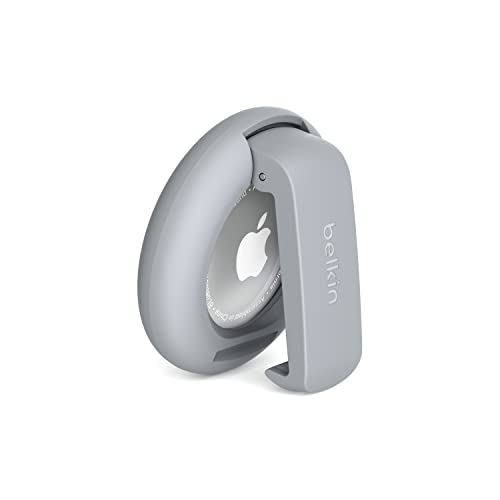 Belkin Apple AirTag Hülle mit Clip, Secure Holder Schutzhülle mit Schlüsselanhänger, Schlüsselring, Zubehör mit Kratzschutz – Hellgrau