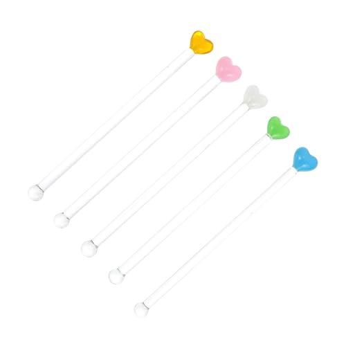 JECOMPRIS Palitos para Mezclar de Vidrio Largos 5 Piezas Multicolor Forma de Corazón Varillas Agitadoras para Cócteles Jugos Café Uso Diario Hogar Fiestas Reutilizable
