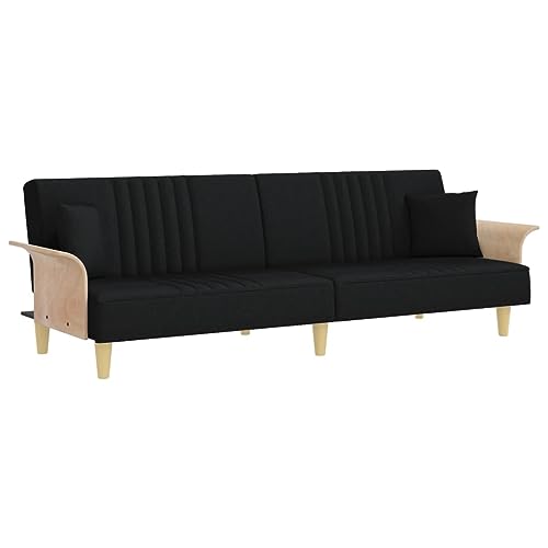 Sofá cama con reposabrazos negro de 224 cm para salón con respaldo ajustable 2