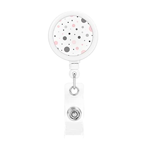 Pink Gray White Modern Polka Dot Pattern Printed Retractable Badge Holders Carabiner Badge Holder Retractable Keychain Badge Reel Â€“ Badge Clip With 22.8 Inches Pull Cord #TOP21